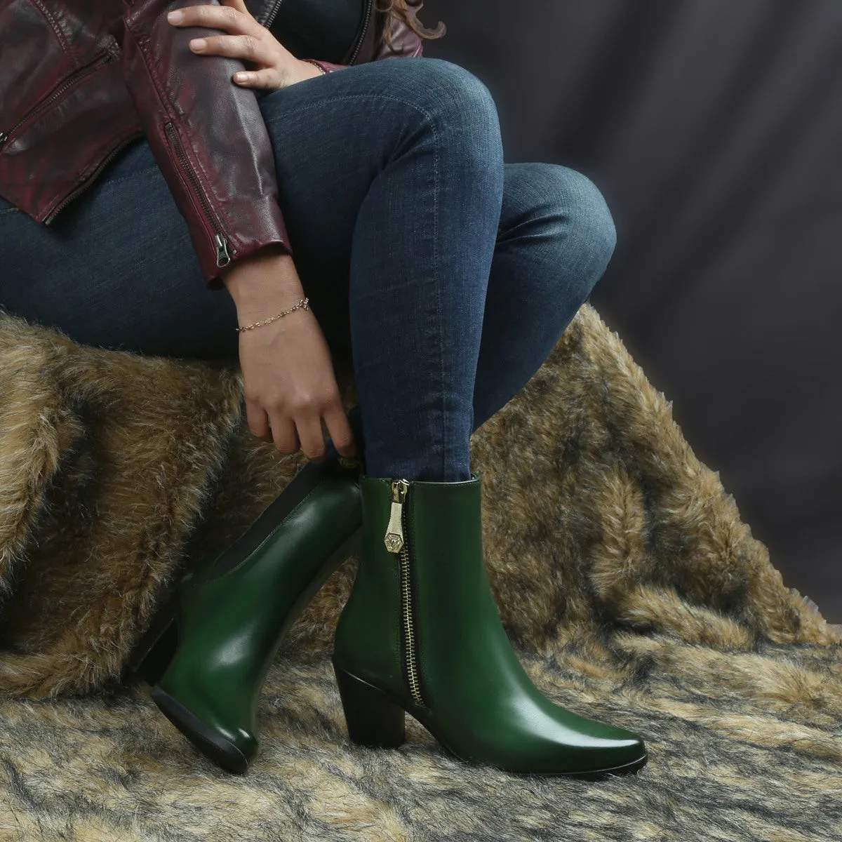 Green High Ankle Ladies Leather Boots By Brune & Bareskin