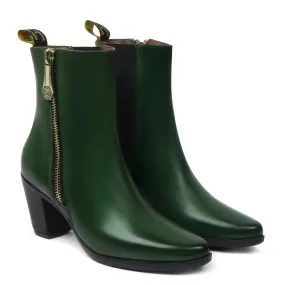 Green High Ankle Ladies Leather Boots By Brune & Bareskin