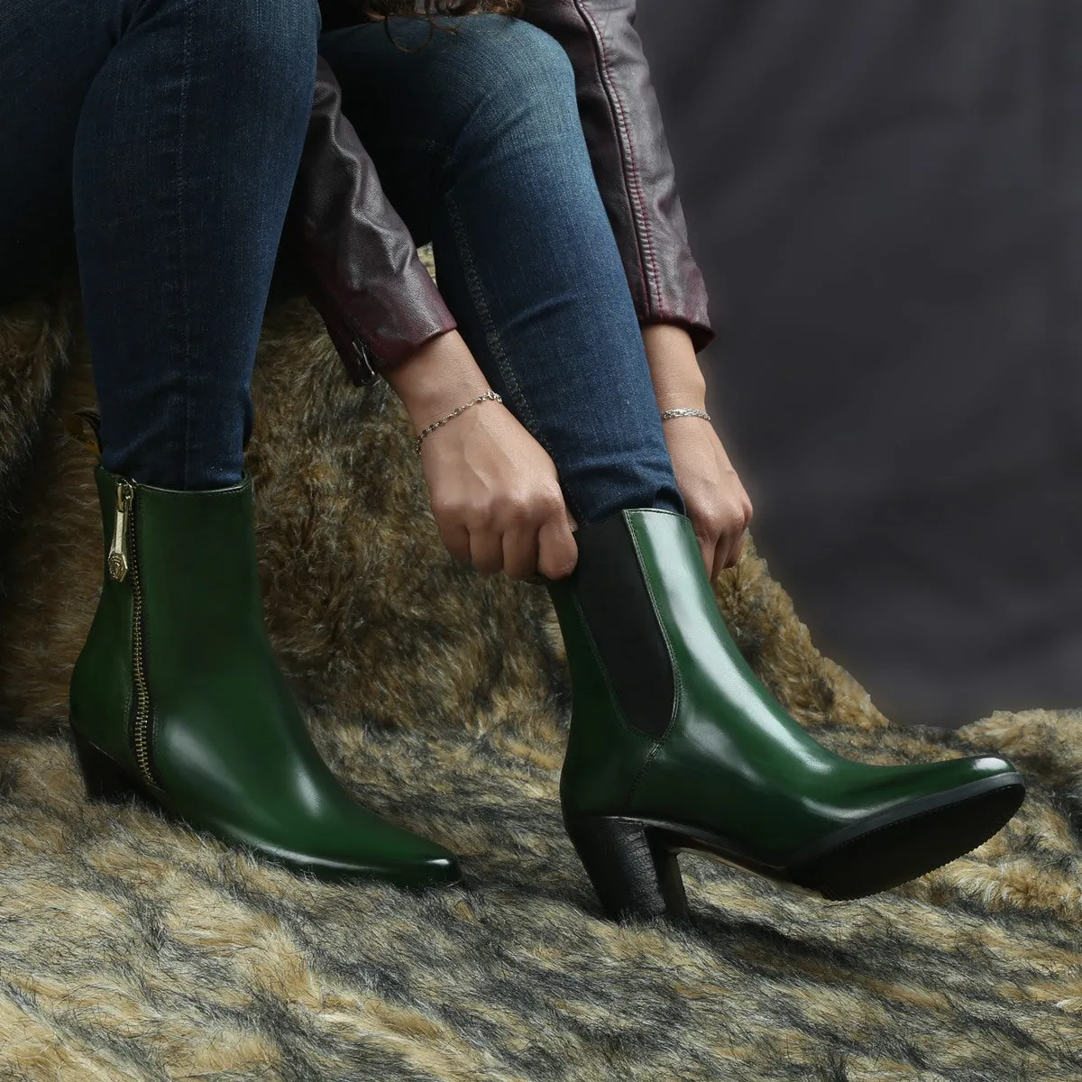 Green High Ankle Ladies Leather Boots By Brune & Bareskin