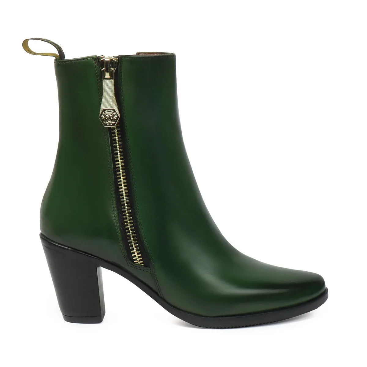 Green High Ankle Ladies Leather Boots By Brune & Bareskin