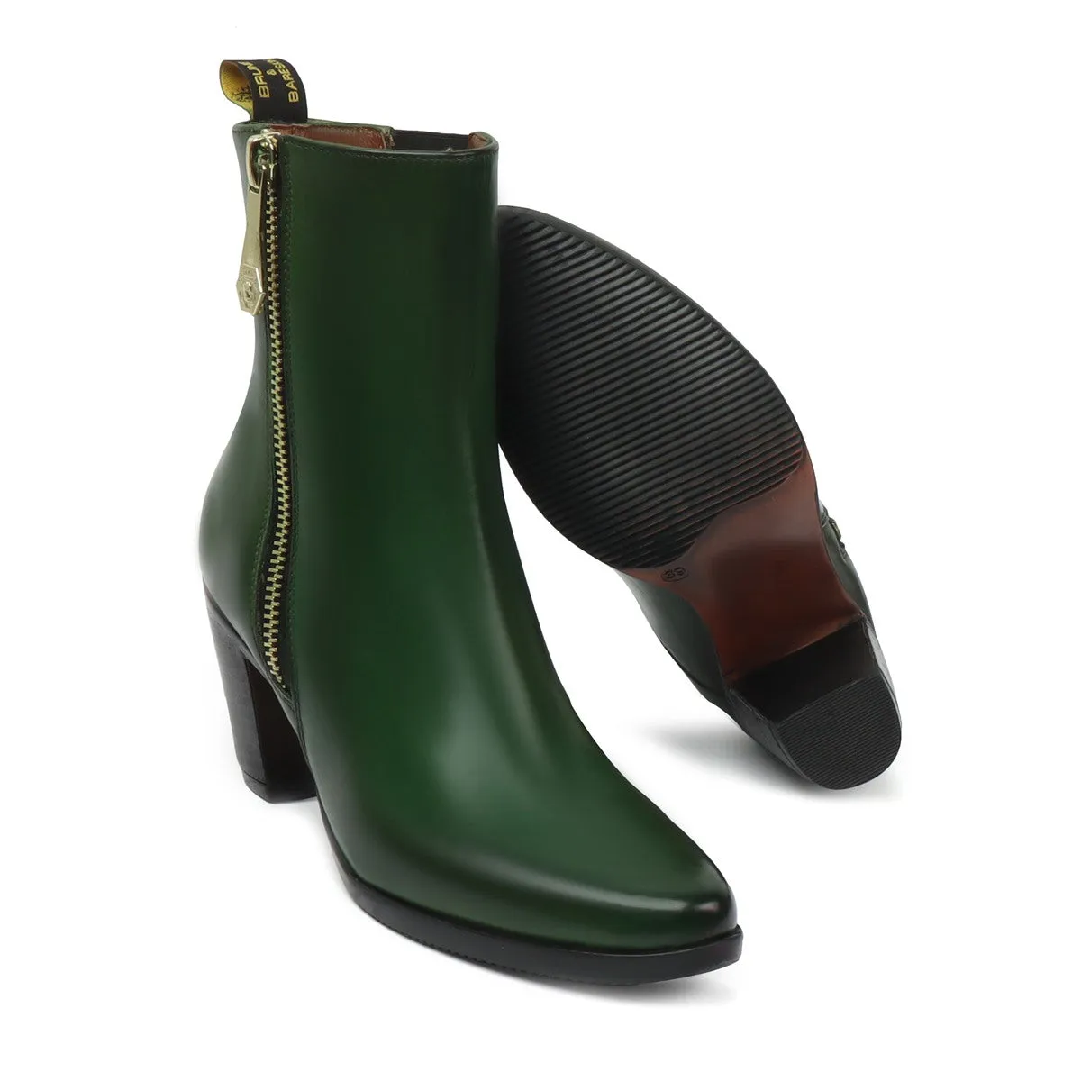 Green High Ankle Ladies Leather Boots By Brune & Bareskin