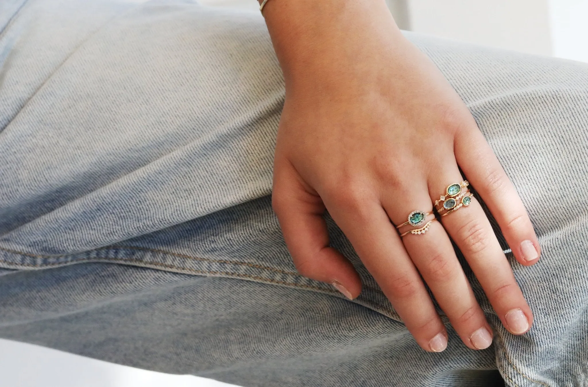 Green Tourmaline Ring with Pave Diamond Halo