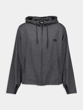 Grey Wool Logo Zip Hoodie