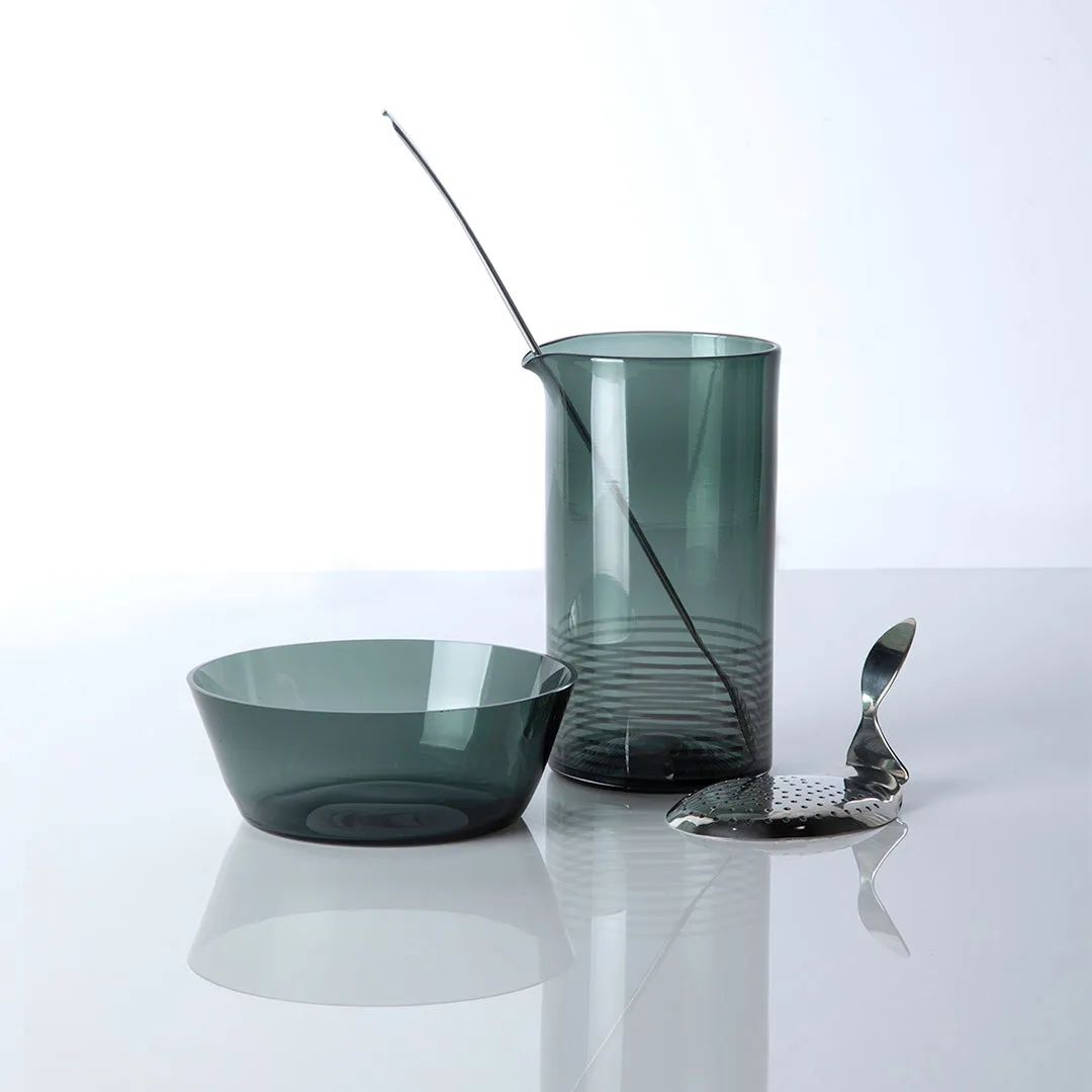 Hand-Blown Mixing Glass/Bowl Bar Set/Dark Green