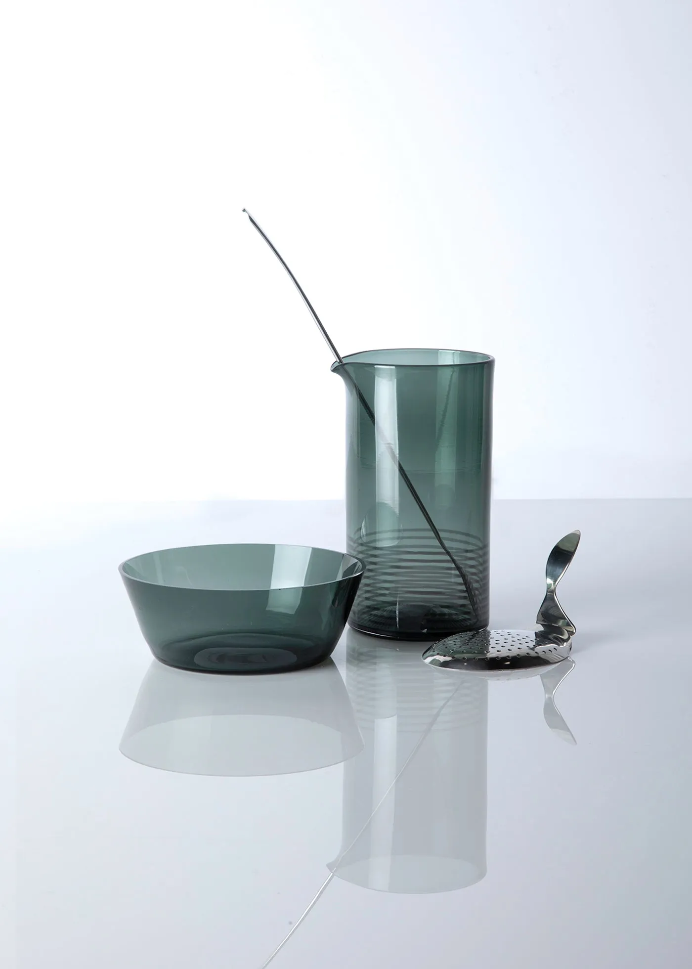 Hand-Blown Mixing Glass/Bowl Bar Set/Dark Green