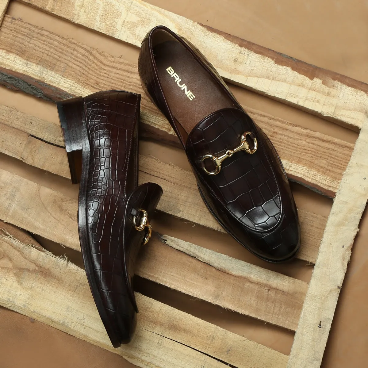 Horse-bit Buckled Loafers In Dark Brown Deep Cut Leather