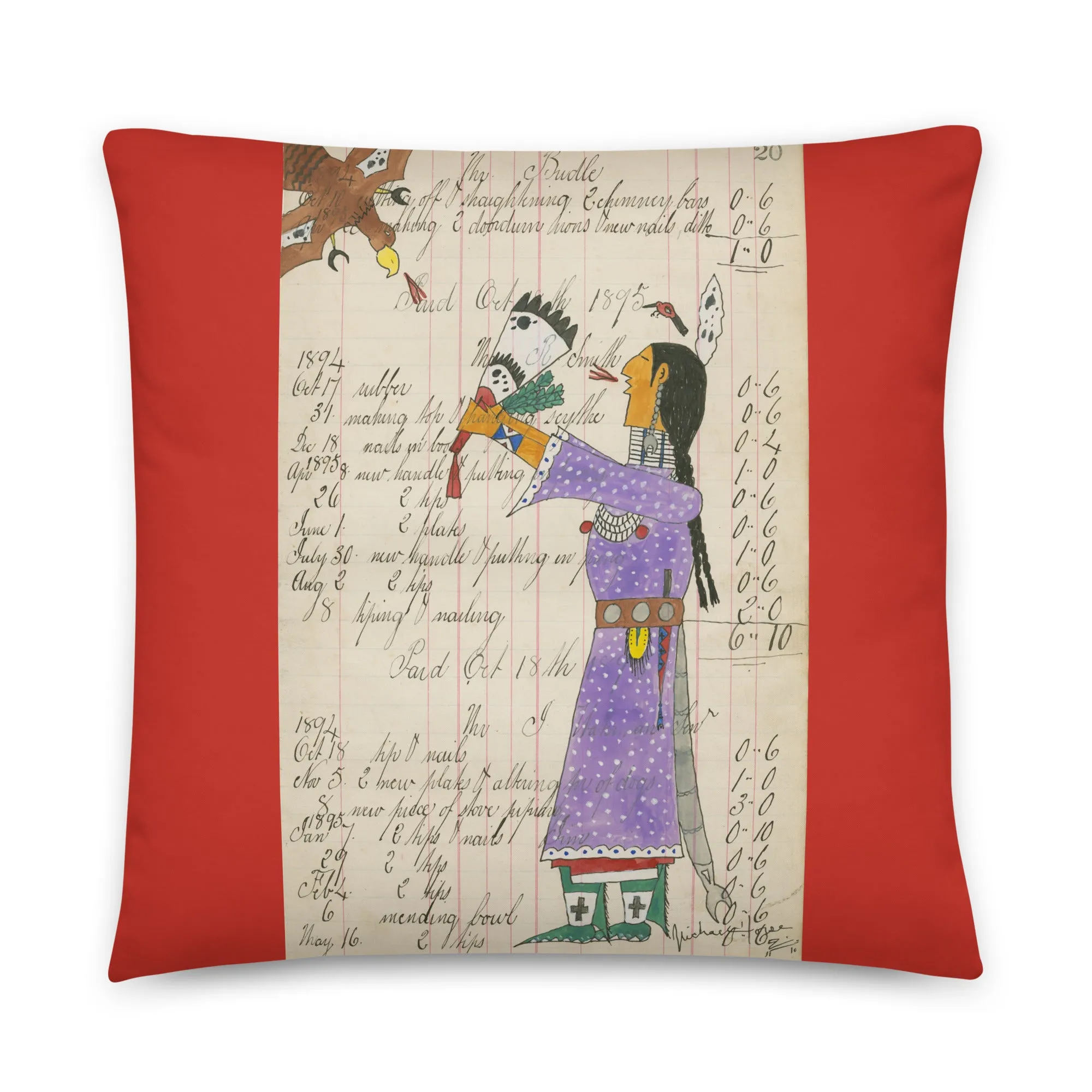 Hummingbird Woman Sends Her Prayers - Red Pillow