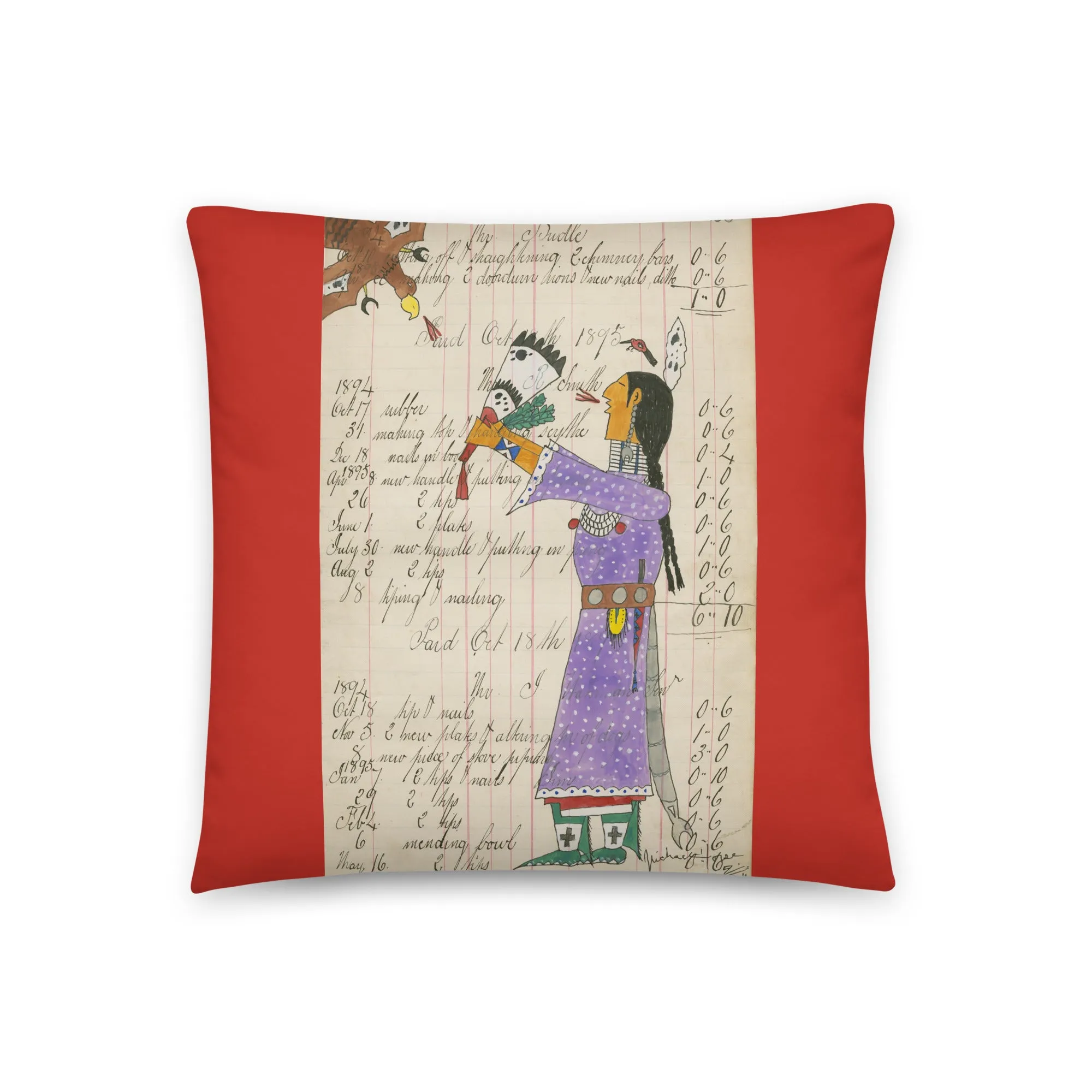 Hummingbird Woman Sends Her Prayers - Red Pillow