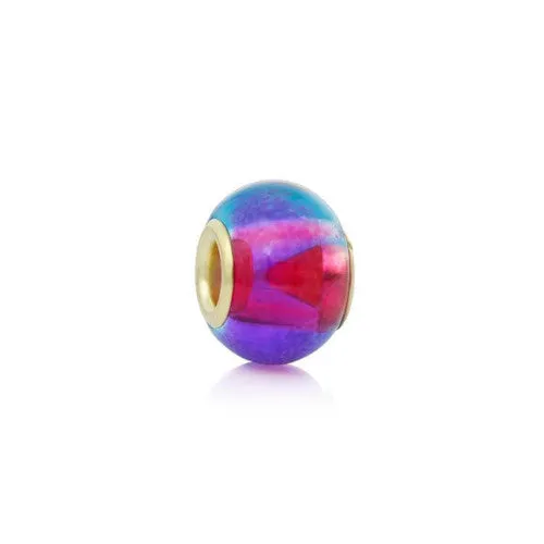 Large Hole Glass Beads, Pink, Blue, Two-Tone, Gold Plated Core, Rondelle, 15x12mm