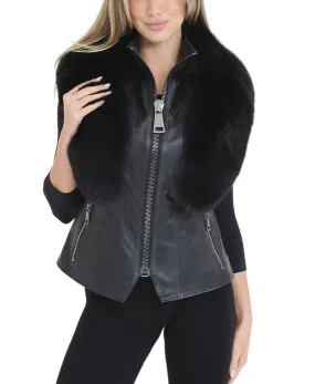 Leather Vest w/ Fox Fur Trim