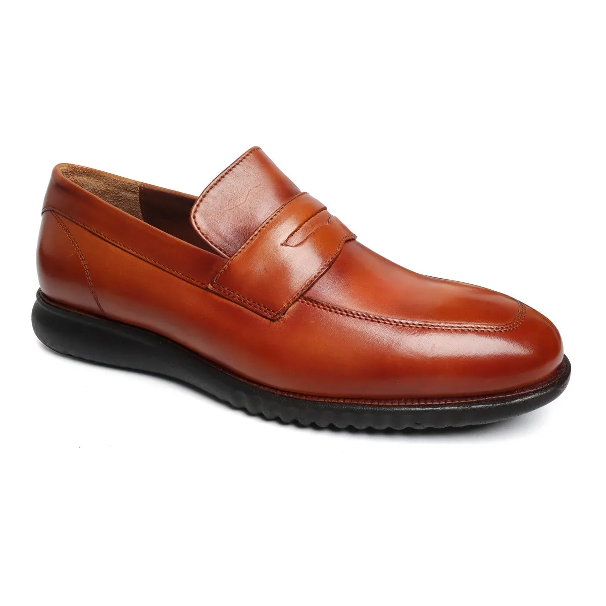 Light Weight Tan Leather Loafers with Black Sole