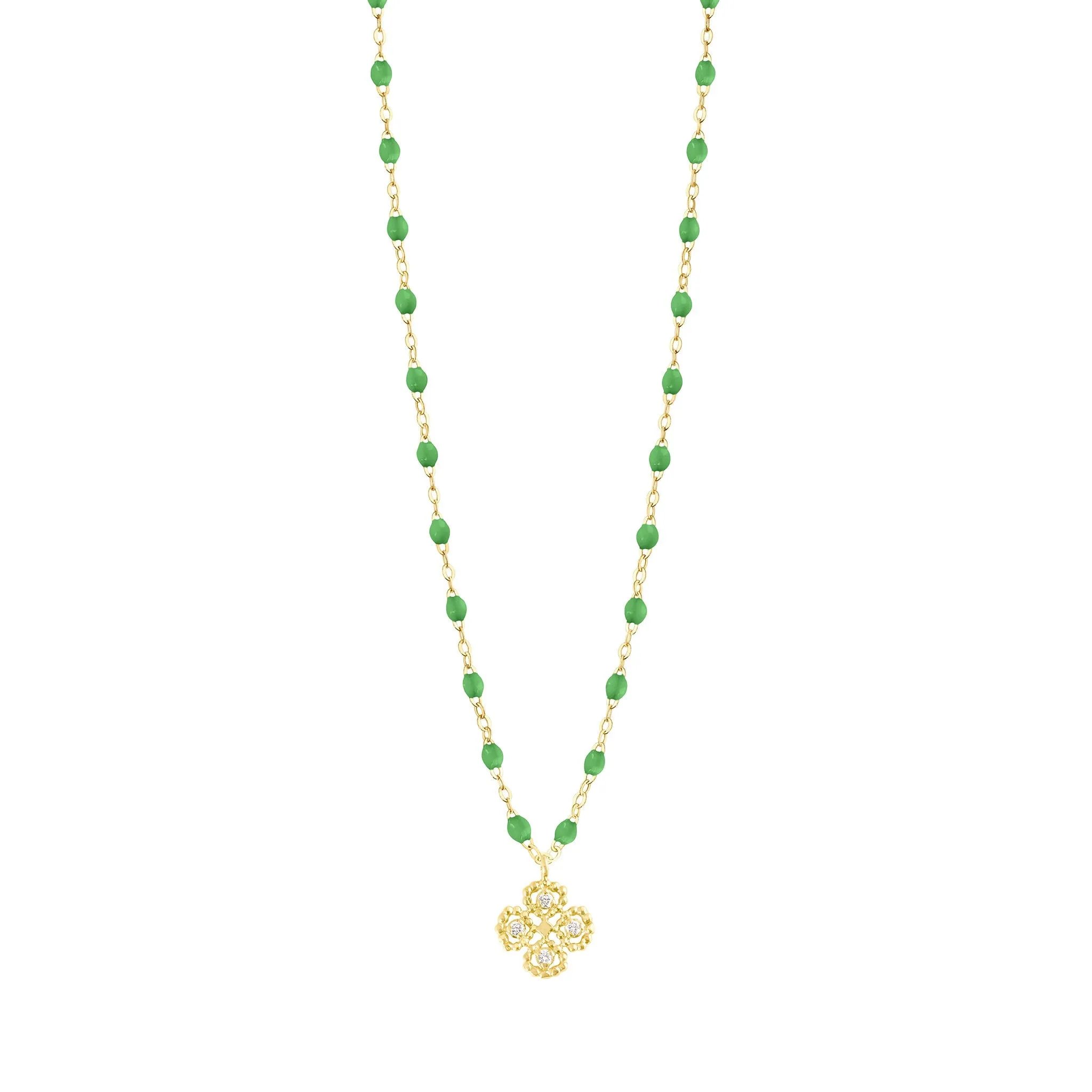 Lucky Clover Classic Gigi Green diamond necklace, Yellow Gold, 16.5