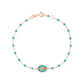 Madone resin charm Classic Gigi Turquoise Green bracelet, Rose Gold, 6.7