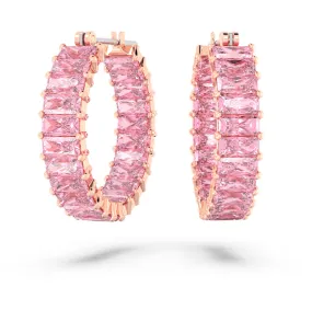 Matrix hoop earrings Baguette cut, Pink, Rose gold-tone plated 