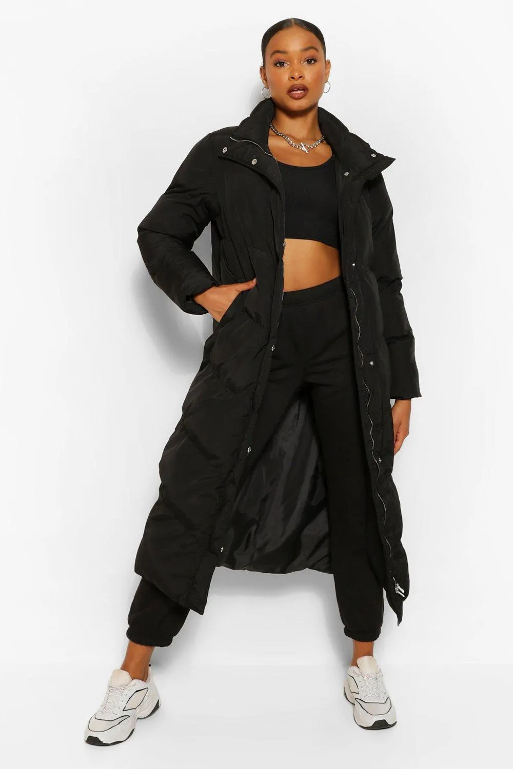 Maxi Quilted Funnel Neck Puffer Jacket