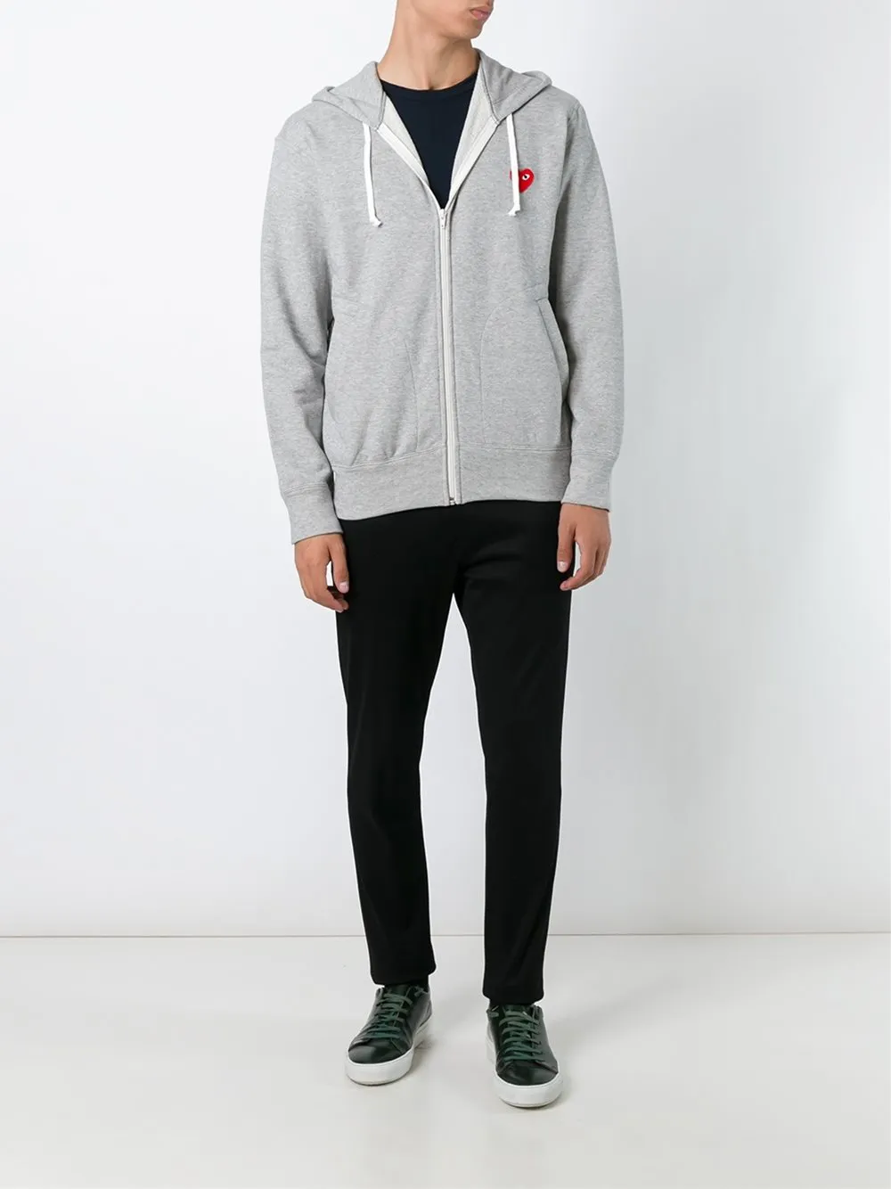 Mens Zipped Hoodie Red Heart - Grey