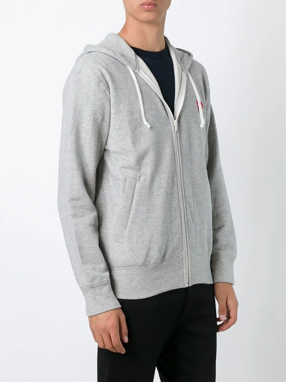 Mens Zipped Hoodie Red Heart - Grey