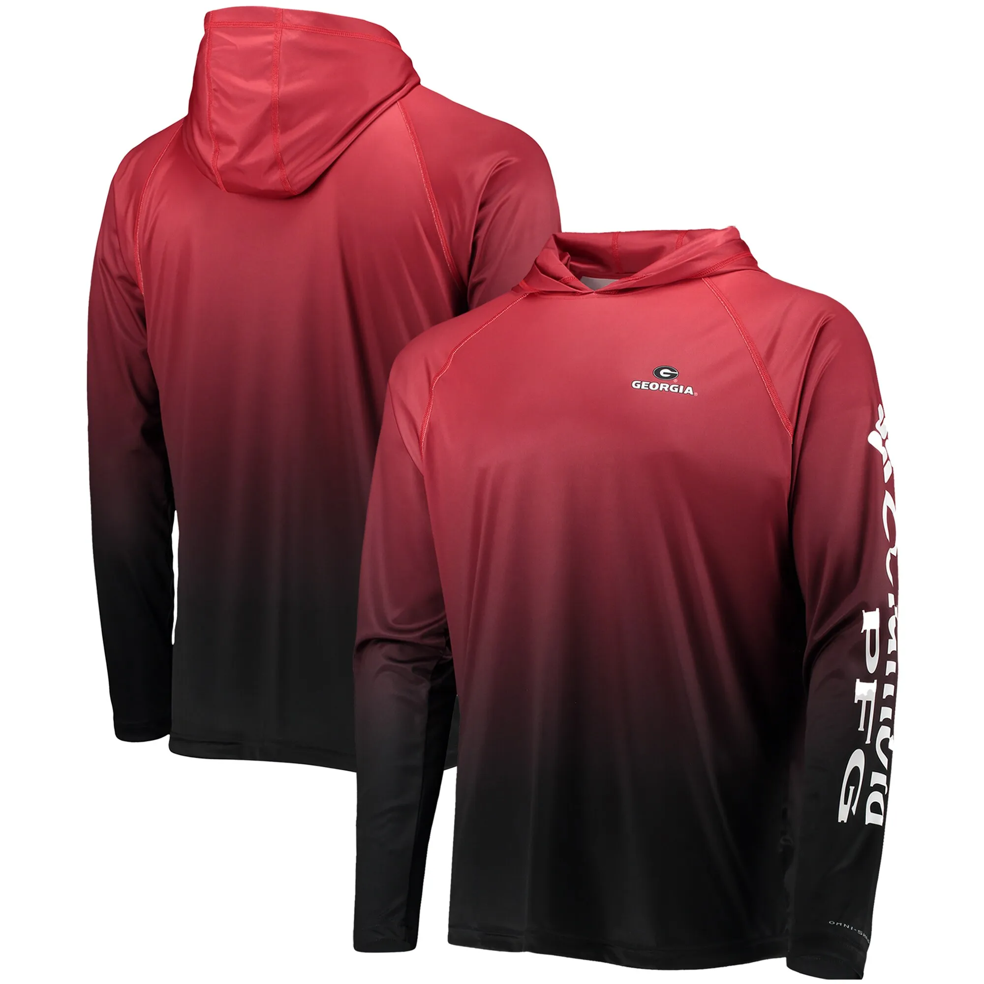 Men's Columbia PFG Red Georgia Bulldogs Terminal Tackle Omni-Shade UPF 50 Long Sleeve Hooded Top