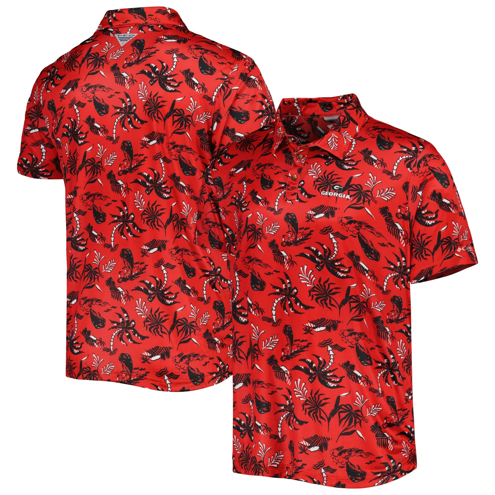 Men's Columbia Red Georgia Bulldogs Super Terminal Tackle Omni-Shade Polo