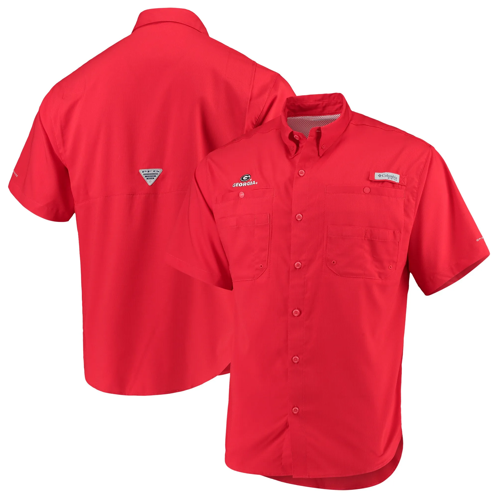 Men's Columbia Red Georgia Bulldogs Team PFG Tamiami Omni-Shade Button-Down Shirt