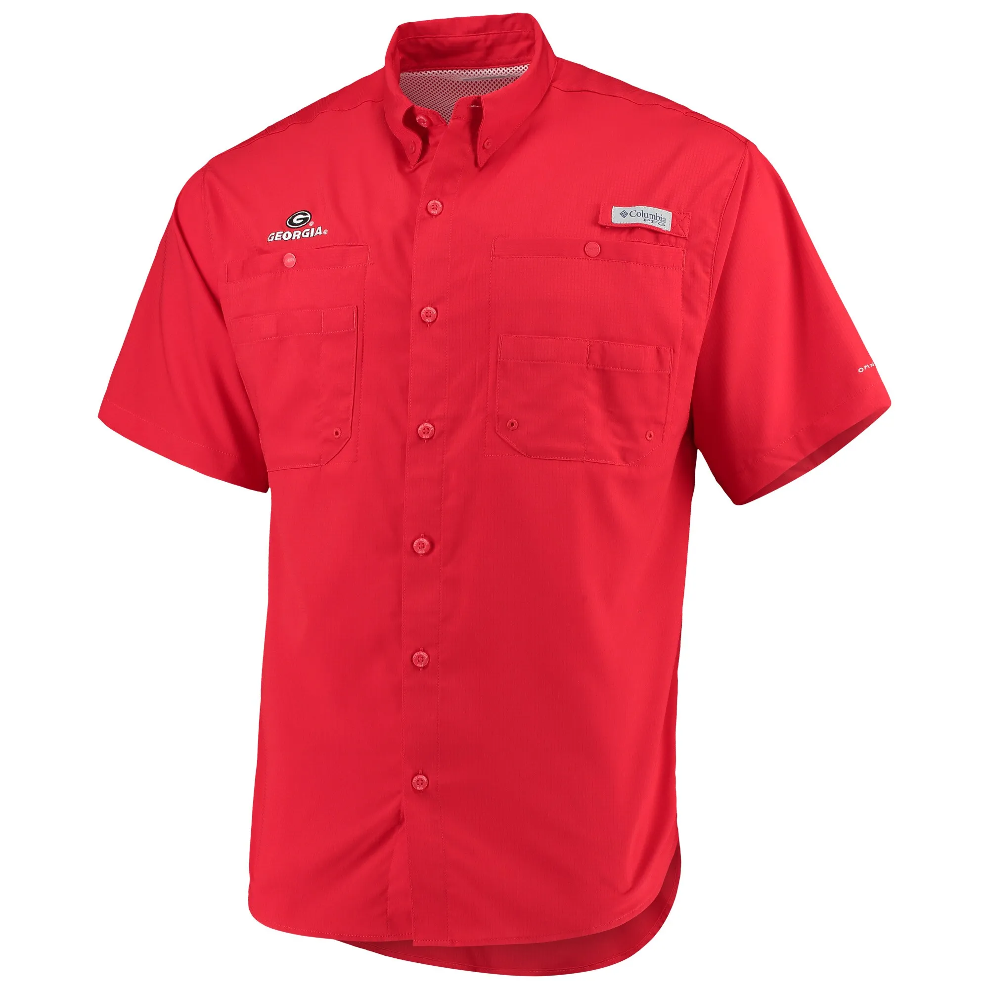 Men's Columbia Red Georgia Bulldogs Team PFG Tamiami Omni-Shade Button-Down Shirt