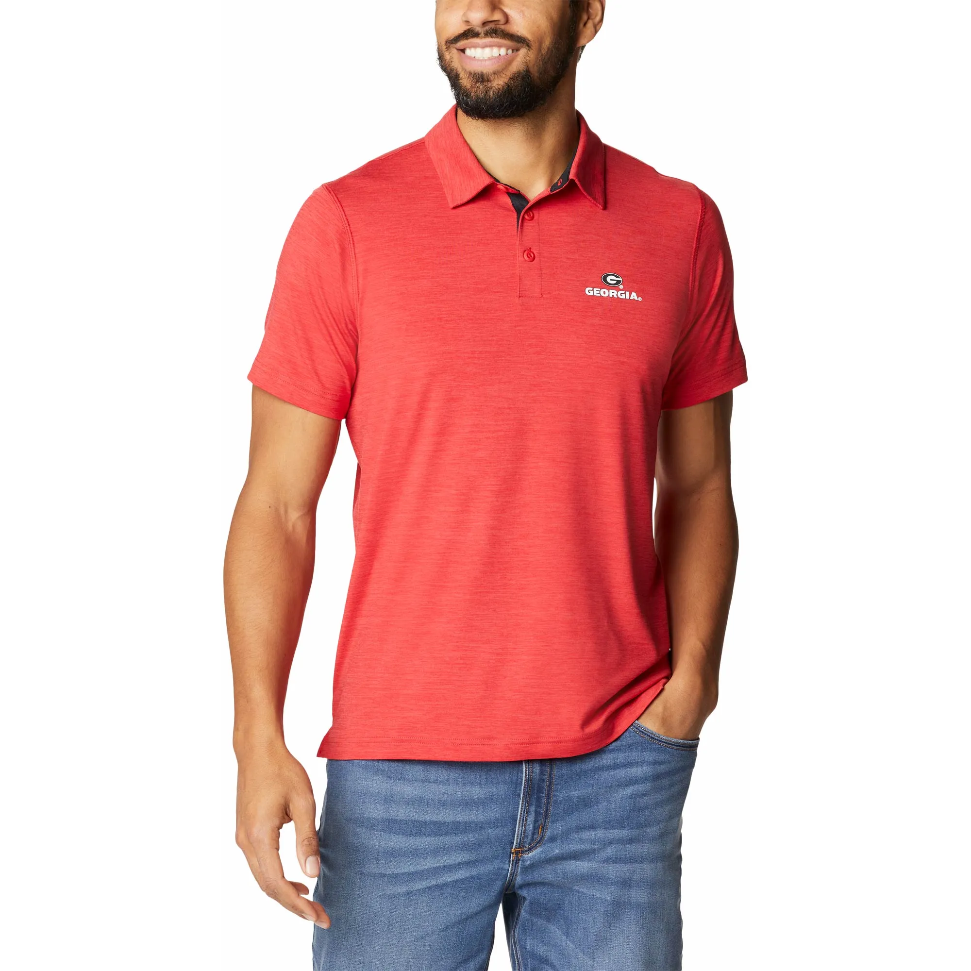 Men's Columbia Red Georgia Bulldogs Tech Trail Omni-Shade Polo