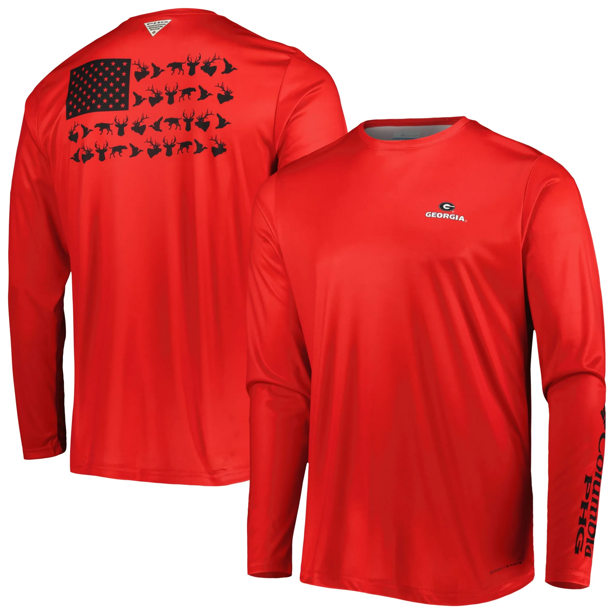 Men's Columbia Red Georgia Bulldogs Terminal Shot Omni-Shade Omni-Wick Long Sleeve T-Shirt