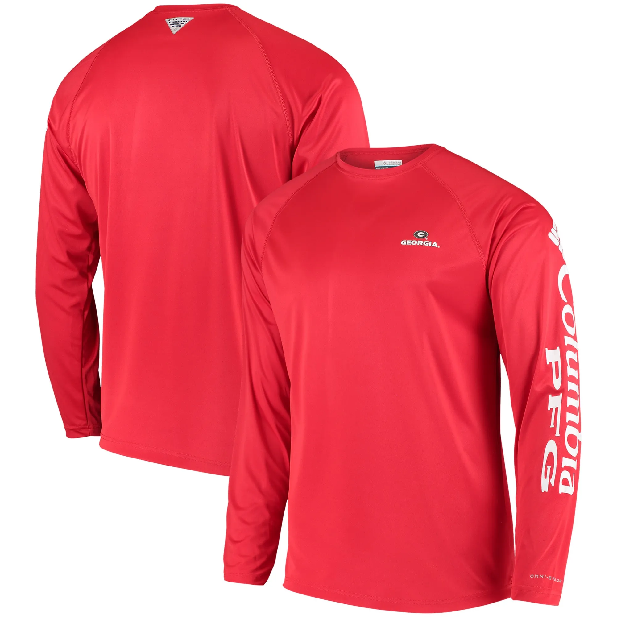 Men's Columbia Red Georgia Bulldogs Terminal Tackle Omni-Shade Raglan Long Sleeve T-Shirt