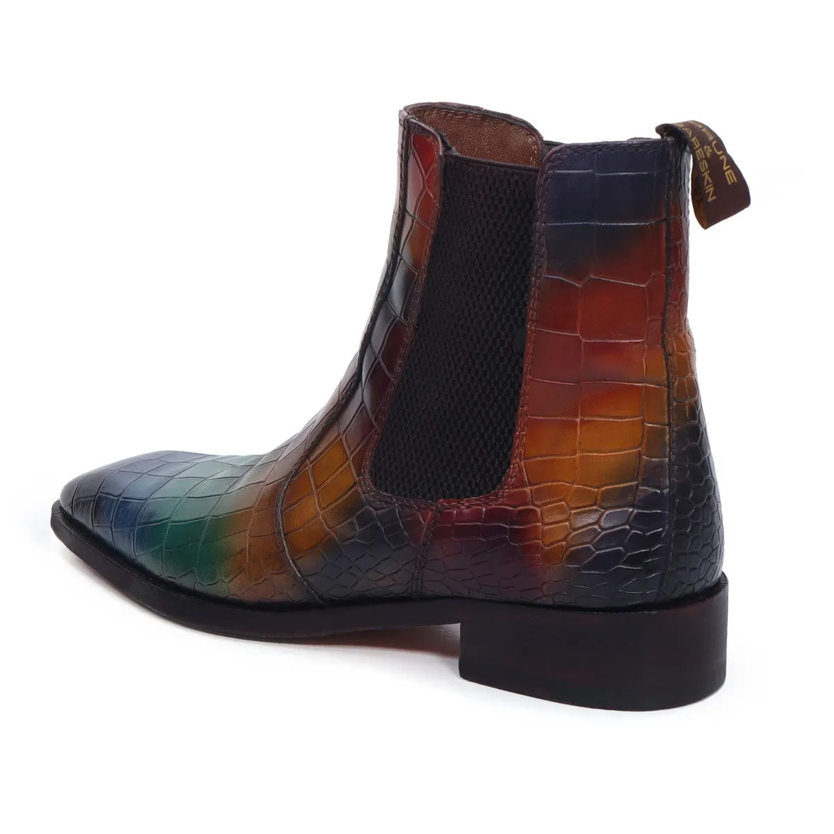 Multi-Colored Croco Textured Leather Chelsea Boots