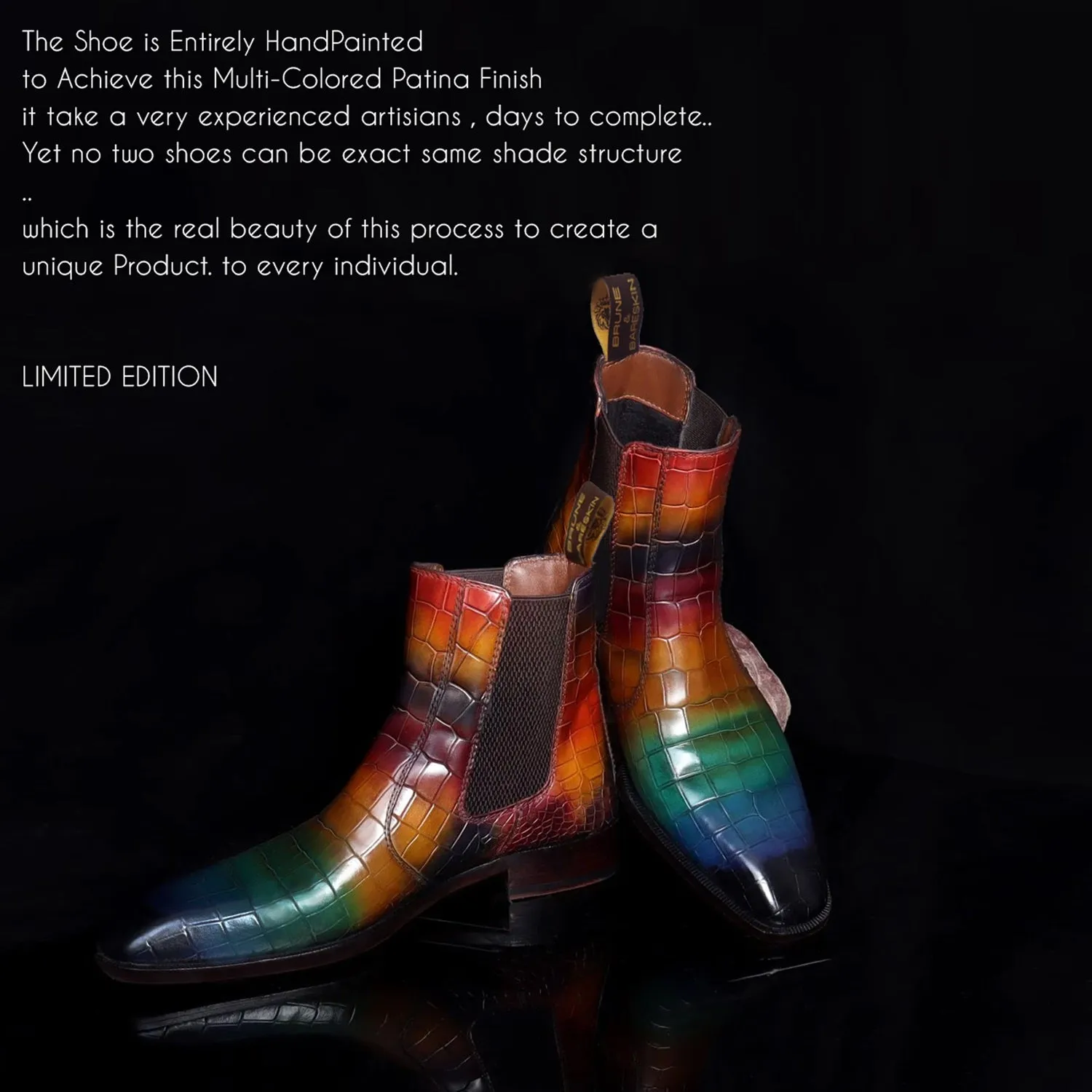 Multi-Colored Croco Textured Leather Chelsea Boots