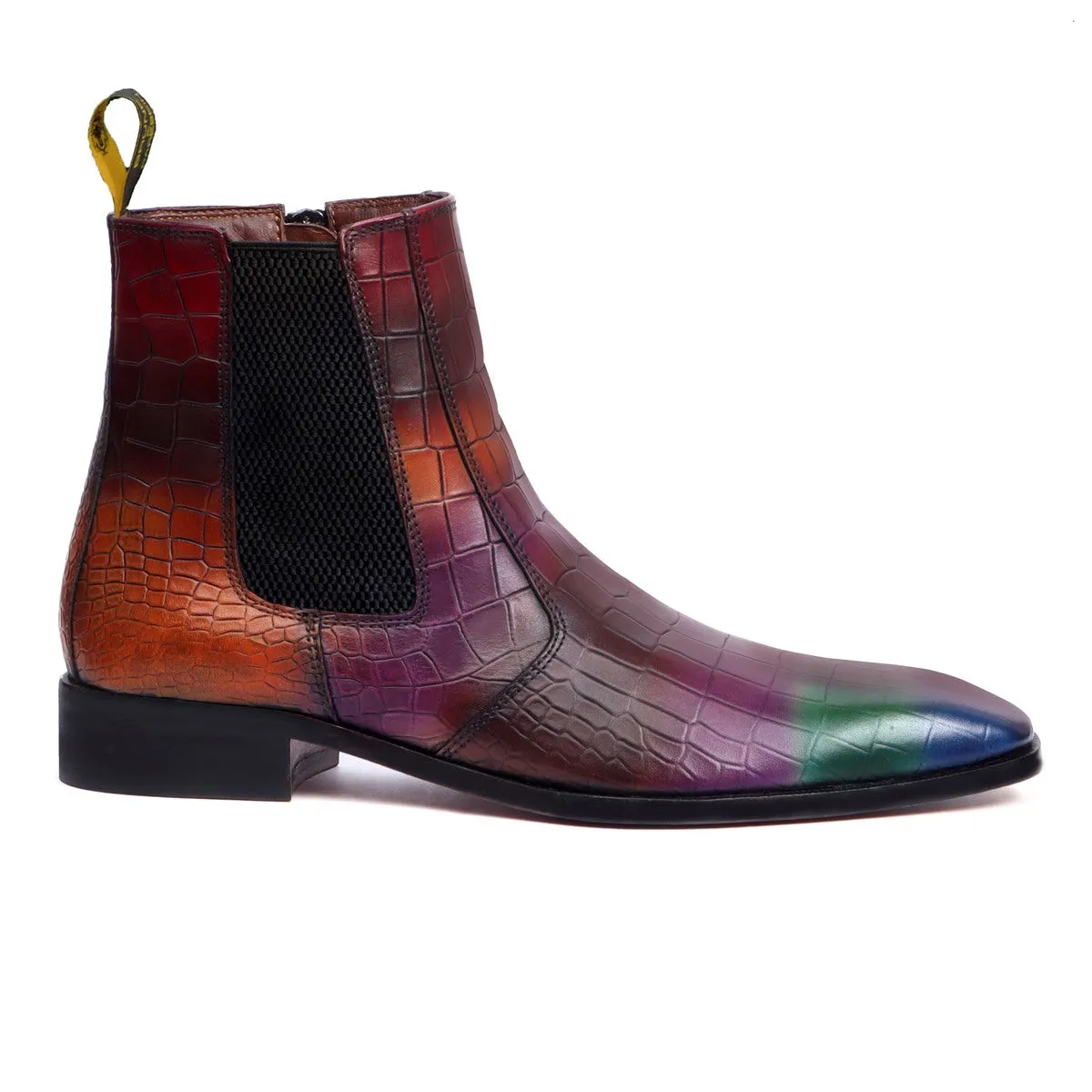 Multi-Colored Croco Textured Leather Chelsea Boots