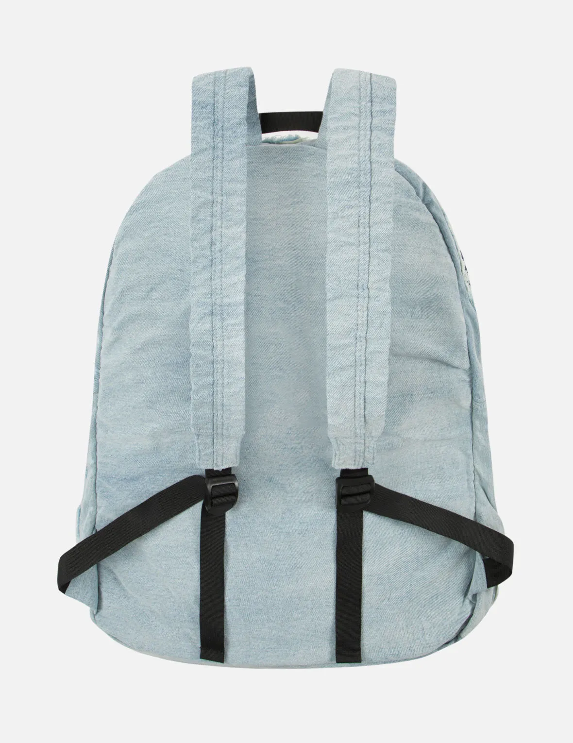 Multiple Distressed Appliqués Denim Backpack