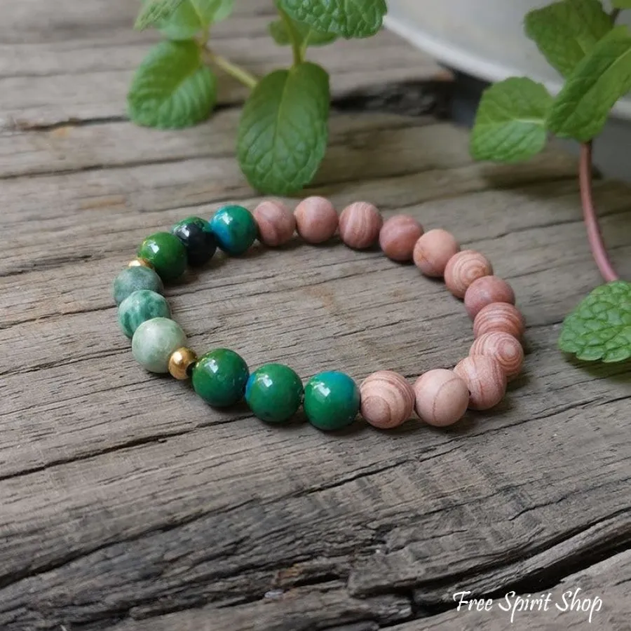 Natural Pink Sand Stone & Chrysocolla Mala Bead Necklace / Bracelet