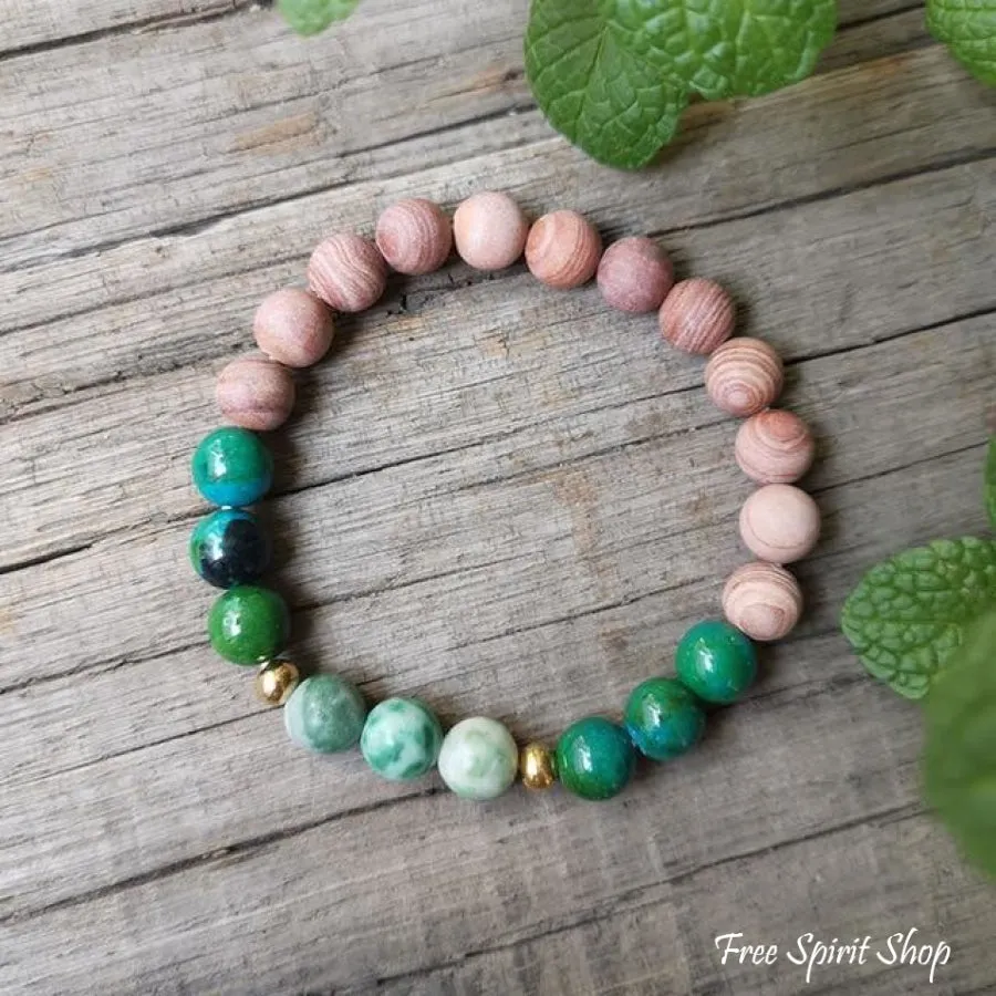 Natural Pink Sand Stone & Chrysocolla Mala Bead Necklace / Bracelet