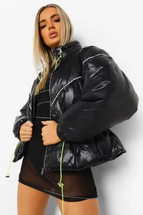 Neon Trim Elasticated Waist Puffer Jacket