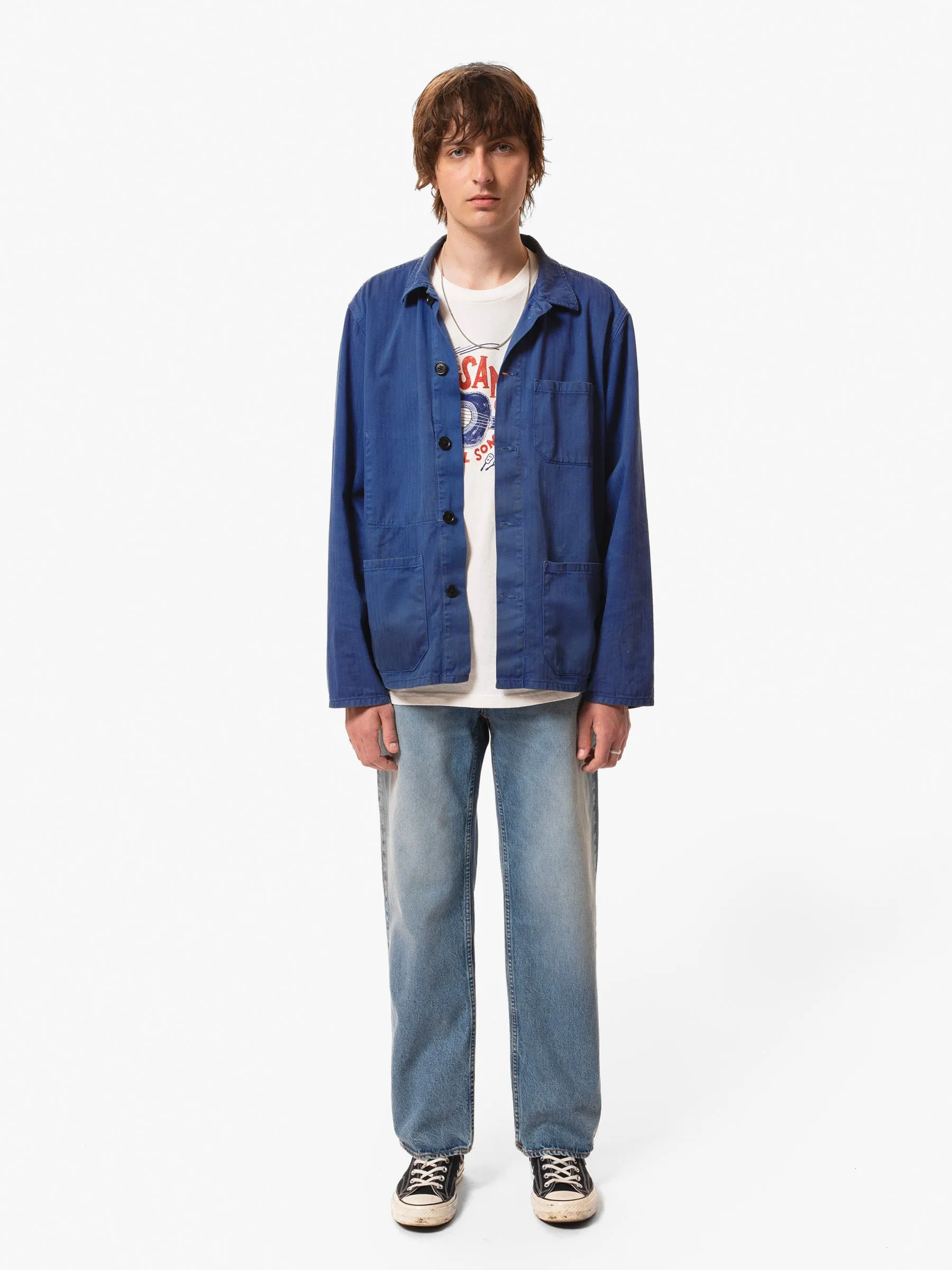 Nudie Jeans Buddy Herringbone Chore Jacket Blue