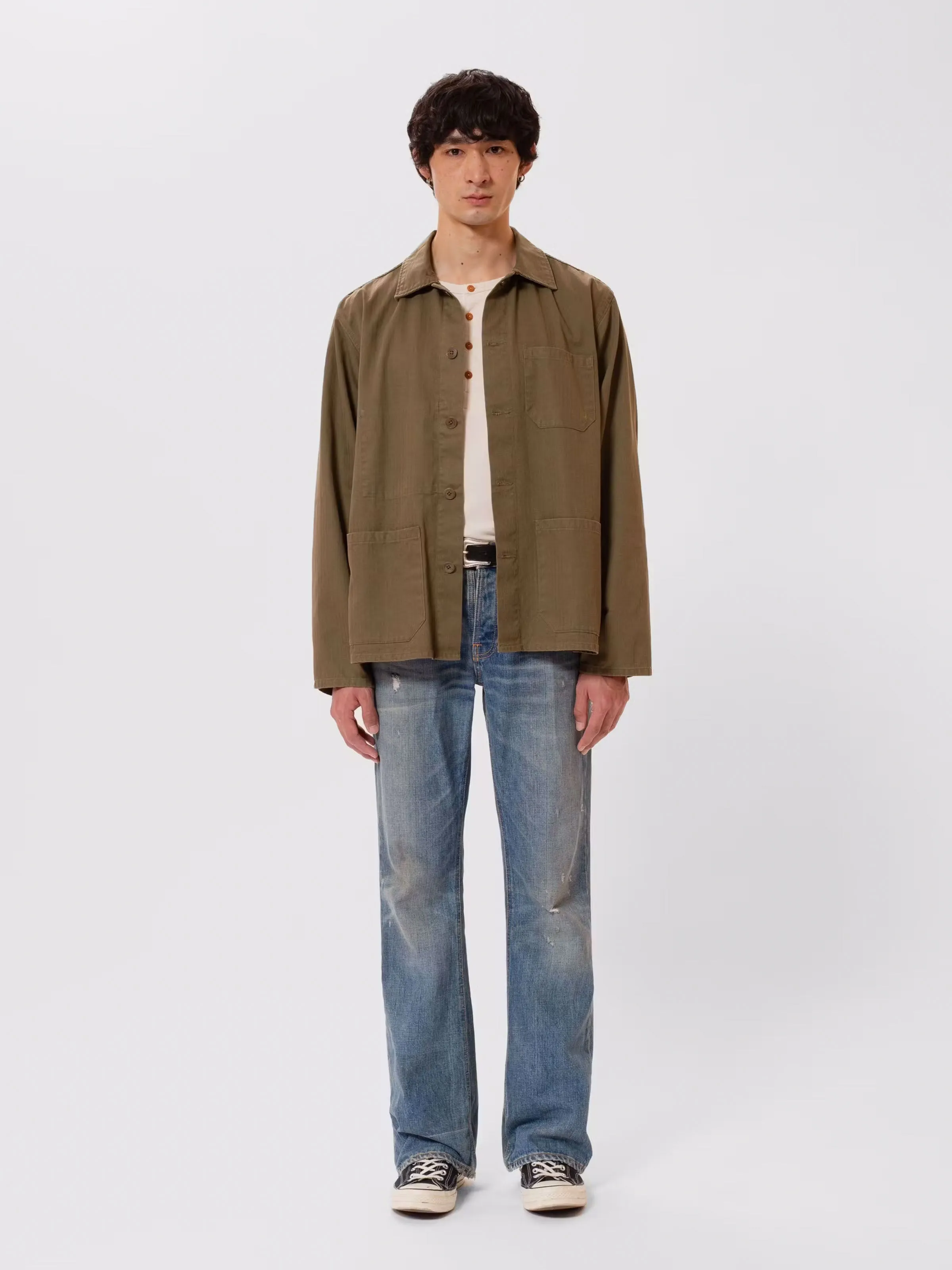 Nudie Jeans Buddy Herringbone Chore Jacket Olive