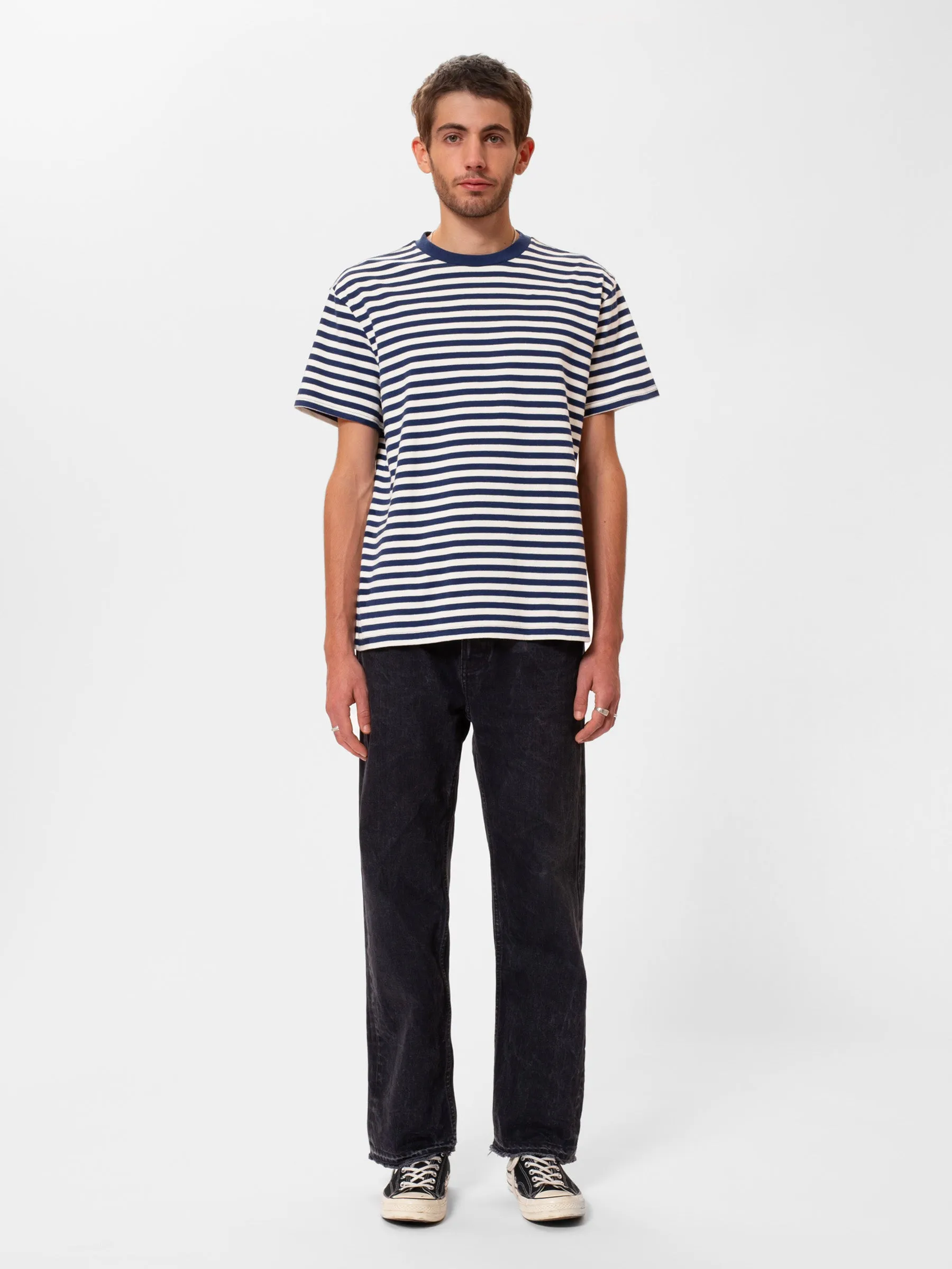 Nudie Jeans Leif Breton Stripe Tee Off-white/Blue