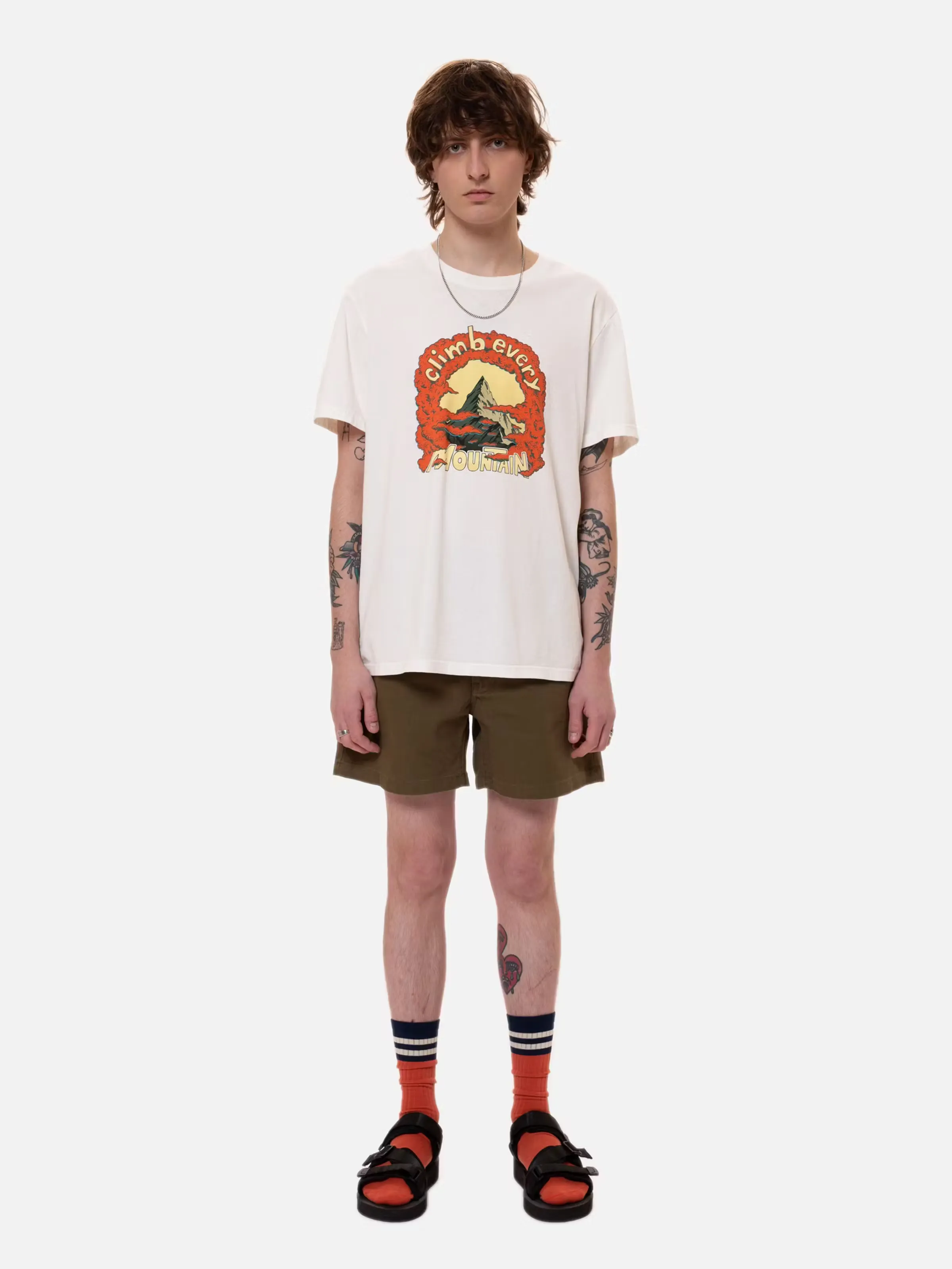 Nudie Jeans Roy Every Mountain Tee Chalk White