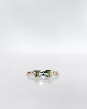 One-Of-A-Kind Cluster Ring with a Radiant-Cut Light Green Sapphire and Brilliant Diamonds (Total 0.94 CT)