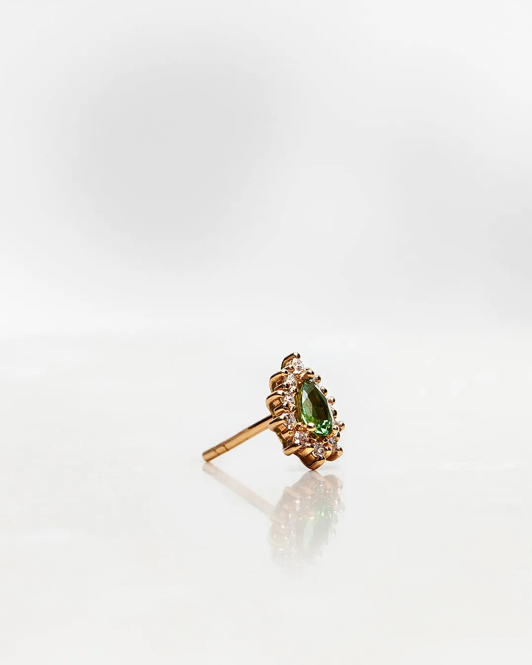 One-of-a-Kind Stud Earring with Green Tourmaline Drop and a Halo of Diamond Brilliants