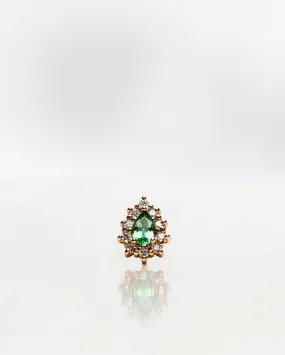 One-of-a-Kind Stud Earring with Green Tourmaline Drop and a Halo of Diamond Brilliants