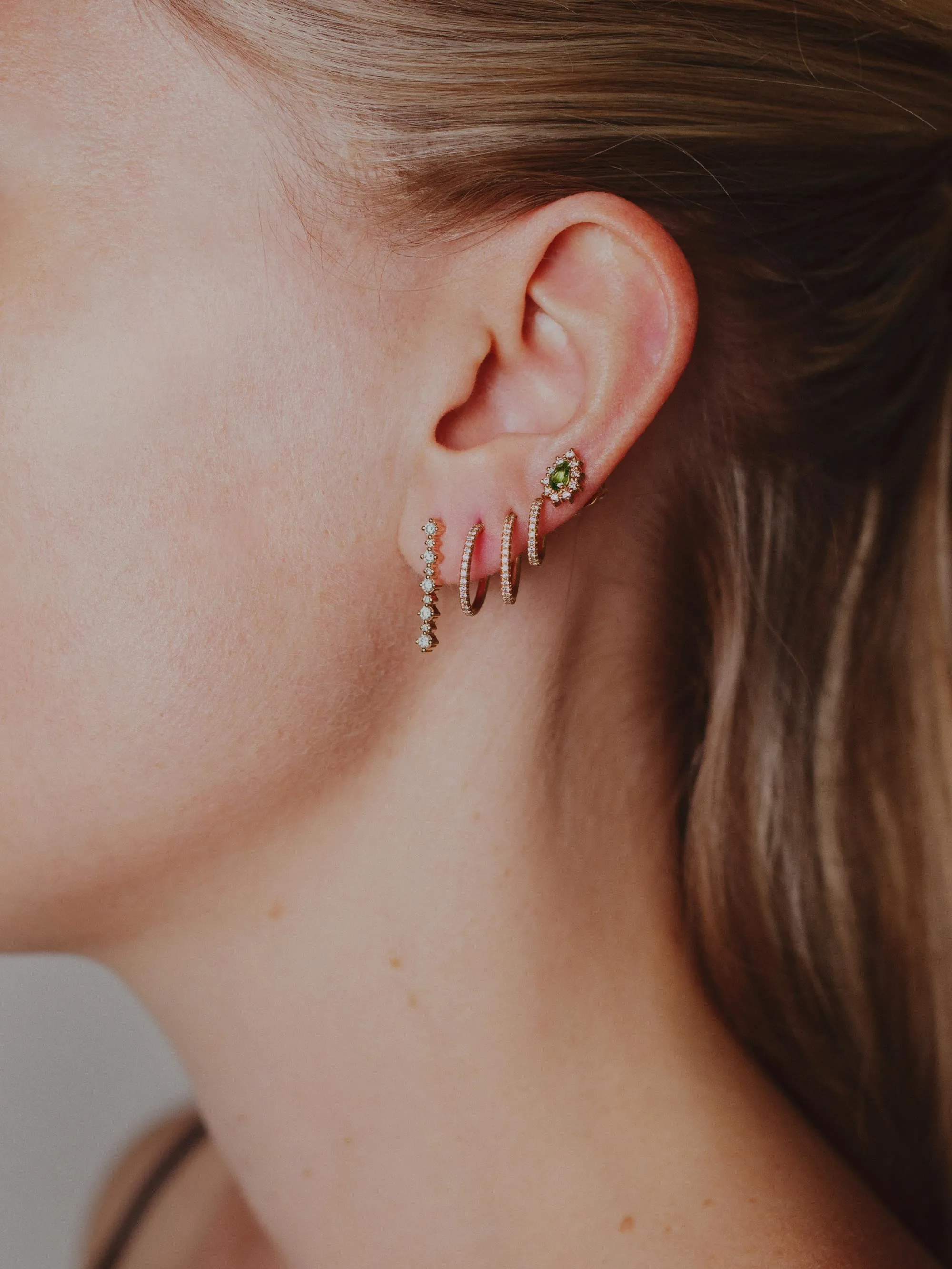 One-of-a-Kind Stud Earring with Green Tourmaline Drop and a Halo of Diamond Brilliants