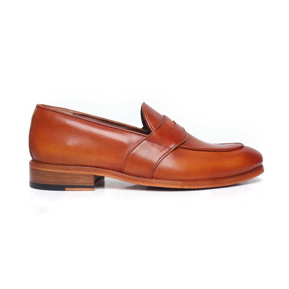 Orangish Tan Leather Penny Loafers With Leather Sole