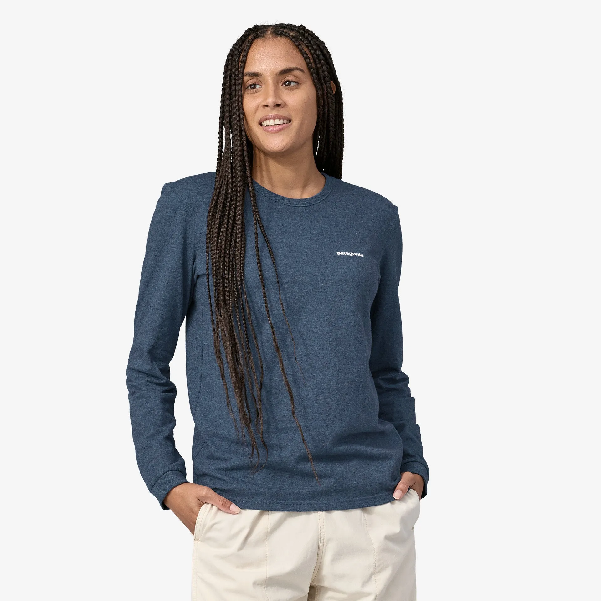 Patagonia Women's Long Sleeve P-6 Logo Responsibili-Tee - Beeswax Tan