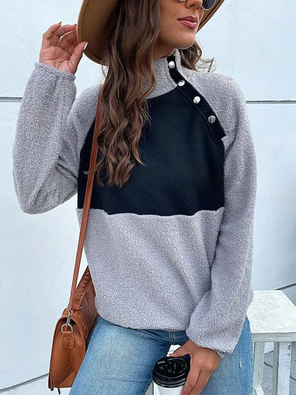 Patchwork Turtleneck Women Sweatshirt