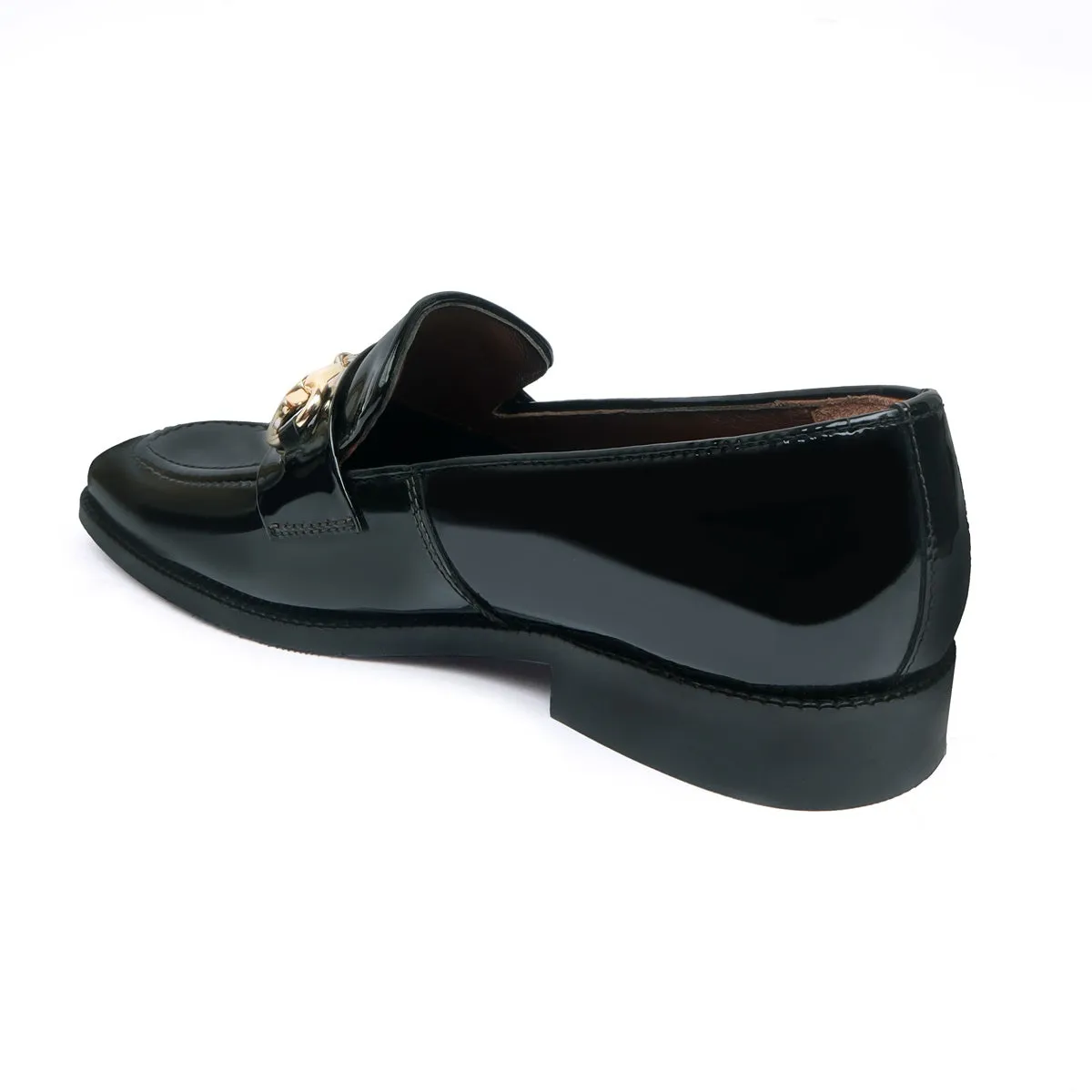 Patent Black Leather Horse-bit Penny Loafers