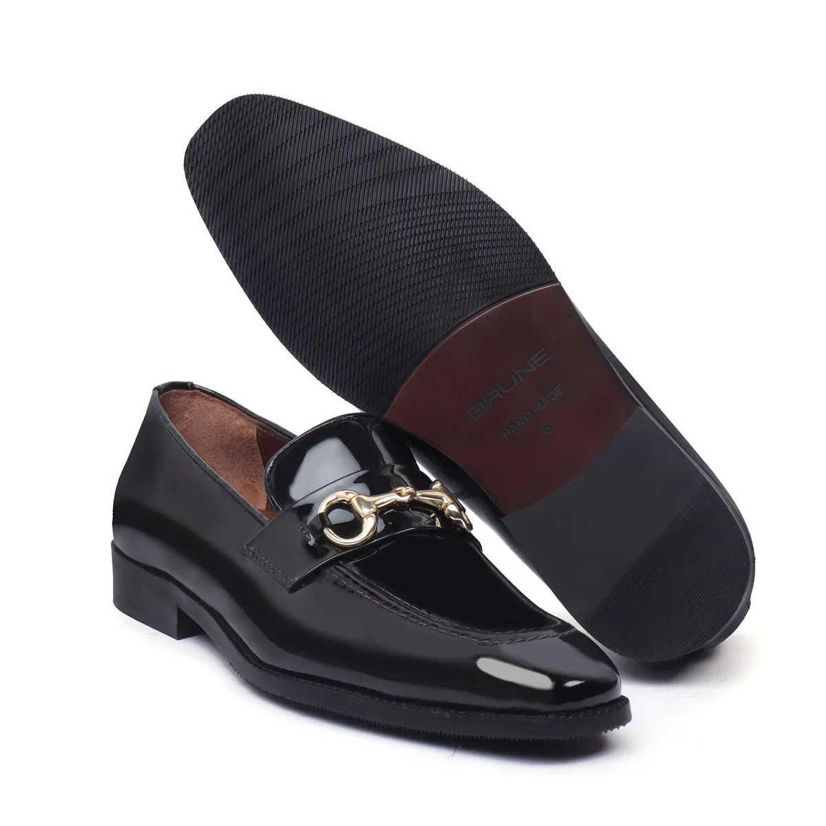 Patent Black Leather Horse-bit Penny Loafers