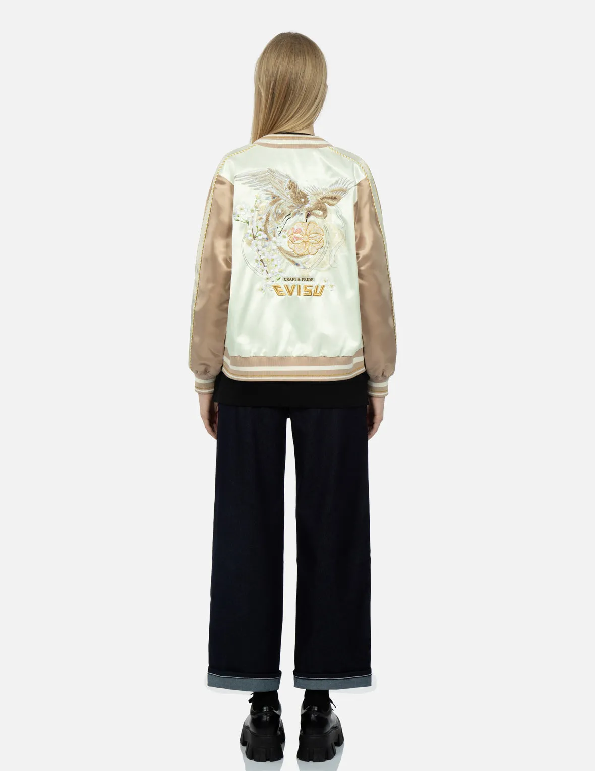 Peacock Embroidery and Brocade Kamon Appliqué Souvenir Jacket