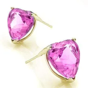 PERFECT 0.9 CARAT TW (2 PCS) CREATED PINK SAPPHIRE 10K SOLID YELLOW GOLD EARRING